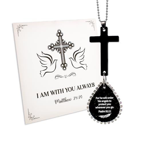 Black Acrylic Cross for Car Mirror Hanging, Car Accessories for Women and Men, Valentines Day Gifts for Him, Rearview Mirror Hanging Accessories, Religious Gifts for Men and Women - color: Psalm - Black Acrylic