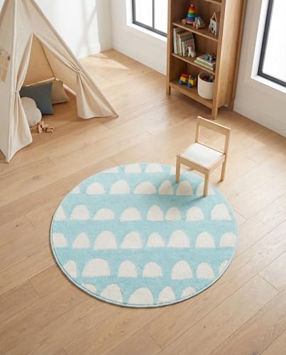 Rugs.com - Whimsy Kids Rug – 3 Ft Round Clear Blue Easy-Clean Stain-Resistant Modern Rug – Perfect for Playrooms, Nurseries, and Kids Bedrooms - color: Clear Blue, size: 3'3" (Round)