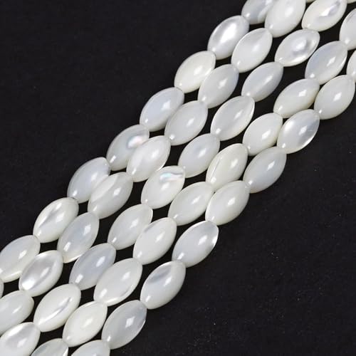6x9mm Natural White Mother of Pearl Shell Olivary Beads for Jewelry Making - color: 6x9mm Rice White