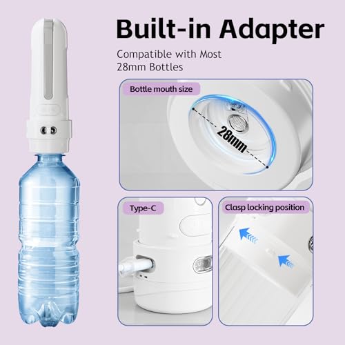 Electric Portable Bidet- Rechargeable Travel Bidet for Women, Postpartum, Hygiene | 3 Pressure Modes, 260 Uses/Charge, IPX7 Waterproof, Foldable & Compact, Standard Bottle Fit, USB-C Charging, White - color: White