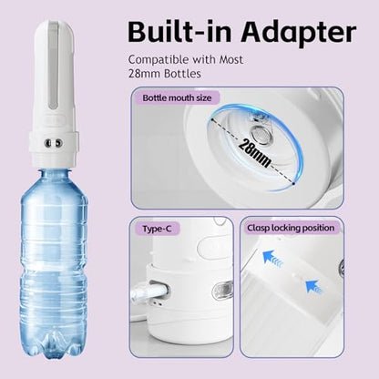 Electric Portable Bidet- Rechargeable Travel Bidet for Women, Postpartum, Hygiene | 3 Pressure Modes, 260 Uses/Charge, IPX7 Waterproof, Foldable & Compact, Standard Bottle Fit, USB-C Charging, White - color: White