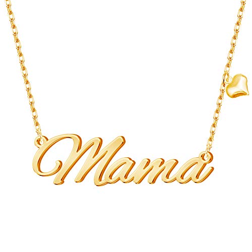 Custom Name Necklace Personalized, 18K Gold Plated Customized Nameplate Necklace Dainty Jewelry Gift for Women, Bridesmaid - color: Mama Necklace with Heart