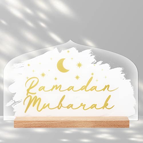 Frienda Eid Decorations for Home Islamic Ramadan Table Centerpieces Acrylic Eid Al Adha Table Sign Star Mubarak Moon Decor for Muslim Party Supply Gift - size: 7.1 x 4.3 Inch, style: Stylish