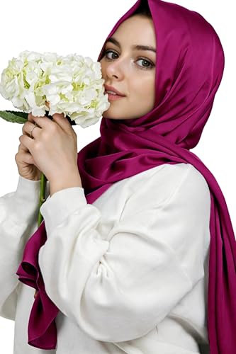 Lina & Lily Luxury Satin Hijab Head Scarf Shawl Wrap for Muslim Women Extra Long - color: Magenta