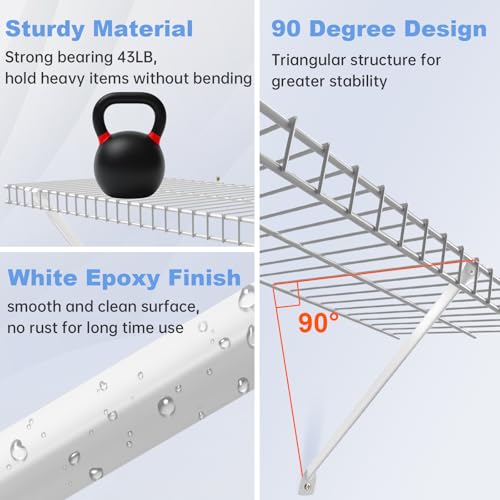 12 Inch Wire Shelf Brackets Set, 4 Pack Metal White Closet Support Bracket with End Brackets & Clips for Wire Shelving Wall Bracket Installation, Support Wire Closet Shelves Racks(4 Pack) - size: 4 Pack