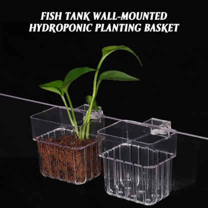NOLITOY 4 Pack Aquarium Plant Cups Clear Acrylic Hanging Aquarium Plant Holder with Bottom Holes and Screw Fixture Fish Tank Pots for Live Plants Accessories