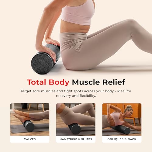 Sunny Health & Fitness High-Density Foam Roller 12" to 36", for Stretching & Muscle Recovery – Black, Blue, Pink - color: Black, size: 36-Inch
