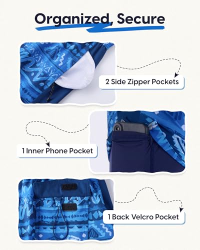 maamgic Mens Swim Trunks - Mens Bathing Suit with Compression Liner 7 Inch Quick Dry Fshion Stretch Zipper Pockets Swimwear - color: 2-navy Blue-navy Blue-layered Pattern, size: Small
