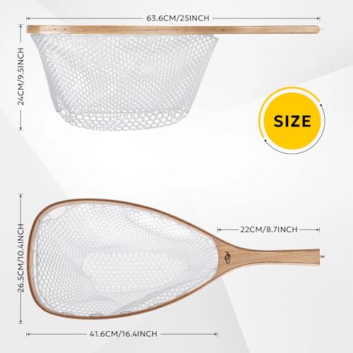 SF Fly Fishing Landing Net Soft Rubber Mesh Trout Net Catch and Release Net - style: Square Head Combo-elm Wood a