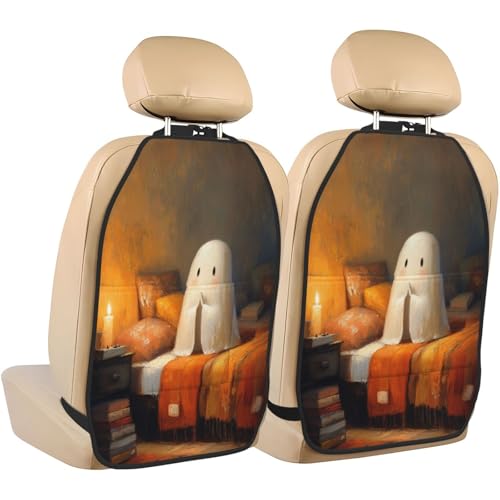 White Sheet Ghost Hands Folded In Prayer Car Seat Back Kick Protectors,2 Pack Kick Mats With Storage Pockets For Vehicles To Protect From Dirt Mud Scratches