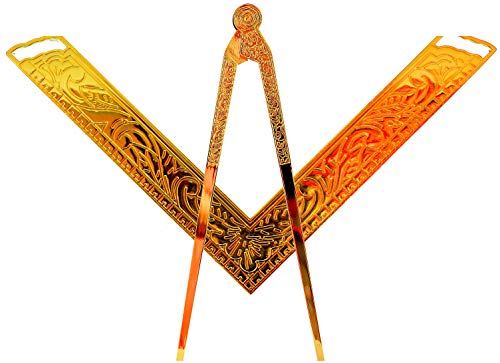 Masonic Lodge Ceremonial 6" INCH Large Freemason Square & Compass for Bible Gold Plated