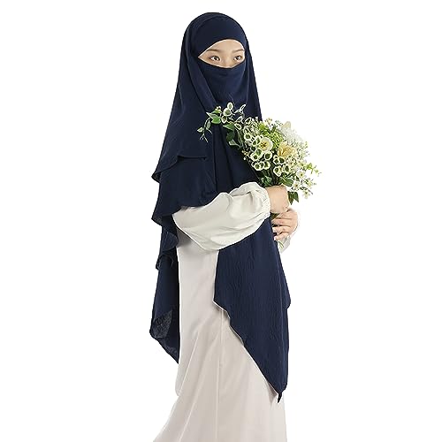 Khalat Muslim Prayer Hijab - 2 Layers Soft Breathable Islamic Dubai Women's Instant Long Hijab - color: Navy