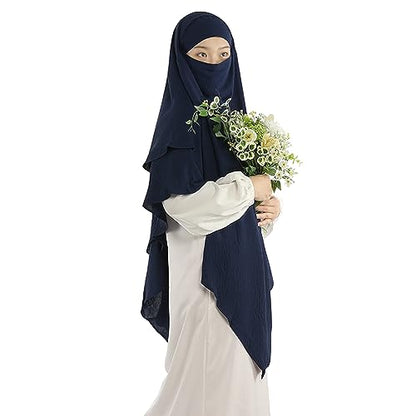 Khalat Muslim Prayer Hijab - 2 Layers Soft Breathable Islamic Dubai Women's Instant Long Hijab - color: Navy