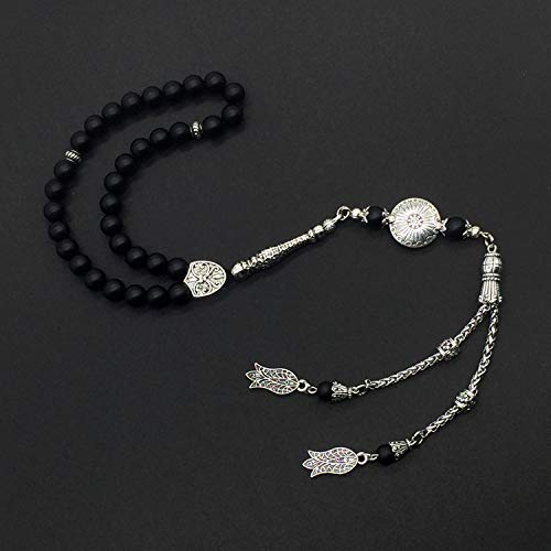 Stylist Prayer Beads (8 mm-33 Beads) Tesbih-Tasbih-Tasbeeh-Misbaha-Masbaha-Subha-Sebha-Sibha-Rosary-Worry Beads (Black Matte Agate Stone) - color: Black Matte Agate Stone