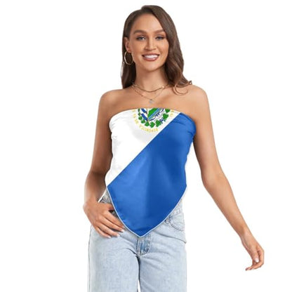 Bandana Square Head Scarf for Women Satin Hair Wrap Fashion Headband 27" - color: El Salvador Flag