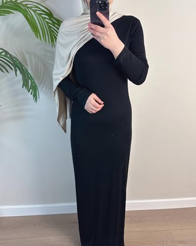 Modal Cotton Abaya Women Long Sleeve Prayer Dress Soft Stretch Islamic Clothes Elegant Robe For Eid, Ramadan, Umrah, Hajj - color: Black, size: X-Large-XX-Large