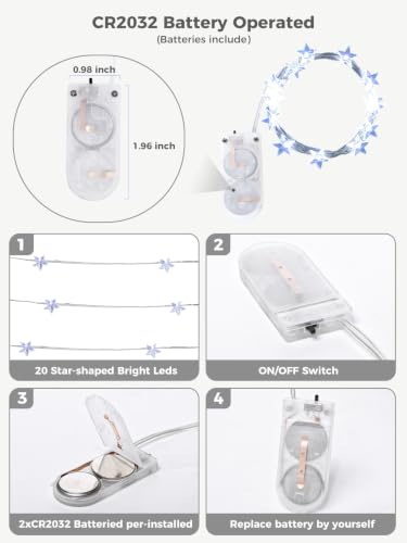 6Packs 6.6ft 20LEDs Star Fairy Lights Battery Operated,Silver Wire - color: Silver Wire, size: 120 Leds