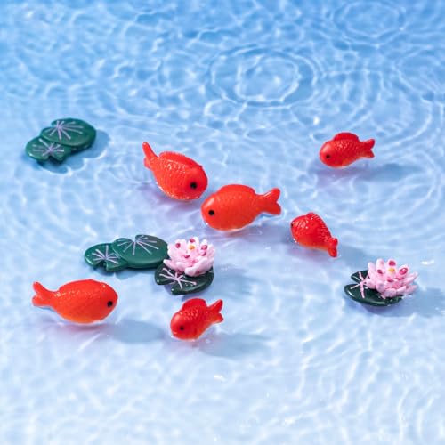 20 Pcs Miniature Fish Crafts, Red Small Resin Mini Realistic Little Figurines Artificial Aquarium Tiny Cute Goldfish Bowl Decor Ornament Accessories DIY Garden Favor Gift Supplies