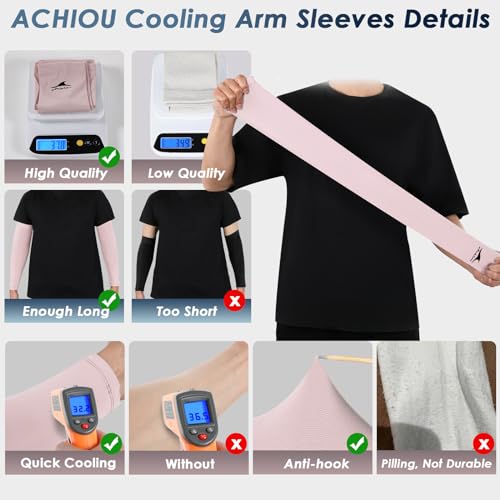 Achiou Cooling Ice Silk Arm Sleeves, Summer UV Sun Protection Compression Sleeves UPF 50+ for Women Volleyball Youth Sports - color: 2 Pairs: 1pair Black,1 Pair Pink