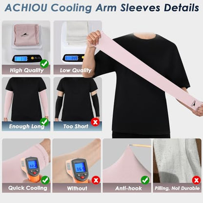 Achiou Cooling Ice Silk Arm Sleeves, Summer UV Sun Protection Compression Sleeves UPF 50+ for Women Volleyball Youth Sports - color: 2 Pairs: 1pair Black,1 Pair Pink