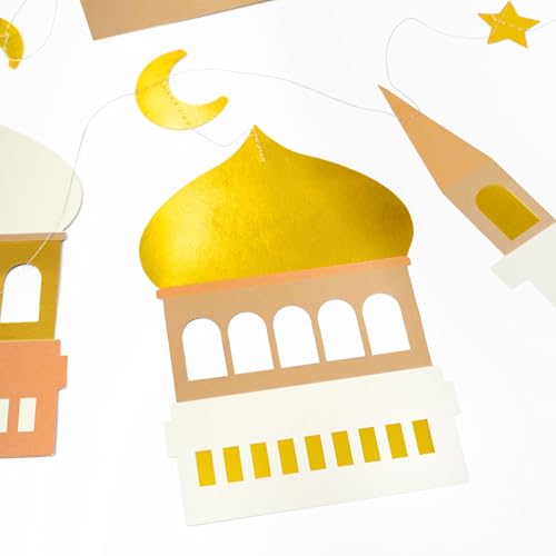 Cheerland Ramadan Banner Eid Mubarak Banner Ramadan Decorations Garland Gold White Party Decorations Islamic Mosque Garlands Islam Party Hanging Decor Gold Star Moon Crescent Muslim Party Supplies