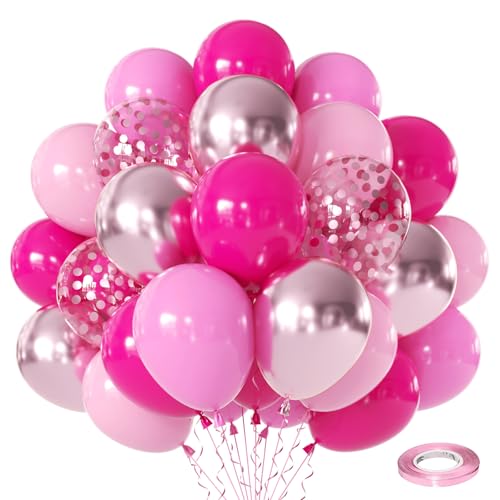 Zesliwy Hot Pink Balloons Set, 50pcs 12In, Latex, Party Decor - color: Hot Metallic Pink