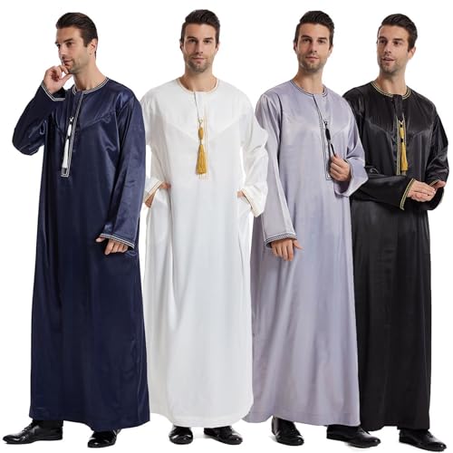 Men's Islamic Arab Kaftans Robe for Eid, Dubai Ramadan Daily Clothes - Muslim Thobe Shirt - color: B Black, size: Medium