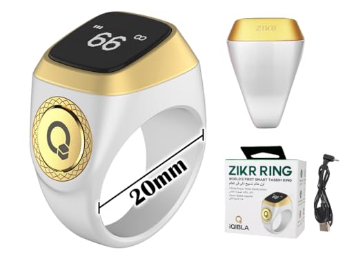 Smart Ring Counter, Smart Tasbih Zikr Ring, Muslim Islamic Prayer Smart Rings,Tasbih Counter Smart Ring, Digital Electronic Smart Tally Counter, Tasbeeh Smart Counter for Prayer (White,20mm)