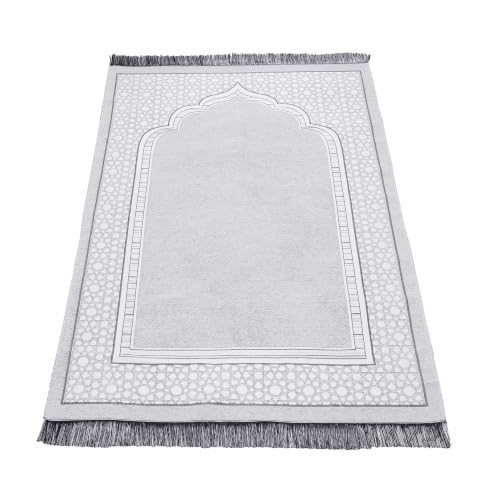 Islamic Prayer Rug Elegant Masjid Pattern Thin Mat Muslim Portable Blanket Ramadan Eid Gift Rug Turkish Prayer Carpet - Light Grey 1pc - color: 1pc Light Greyc