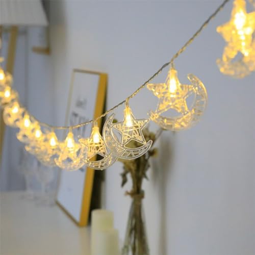 Ramadan Lights 10Ft 20 LEDs Star Moon Lantern String Light Battery Operated Fairy Lights Indoor Ramadan Kareem Eid Mubarak Decorations for Home Eid al-Fitr Party Warm White-04 - color: Warm White-04