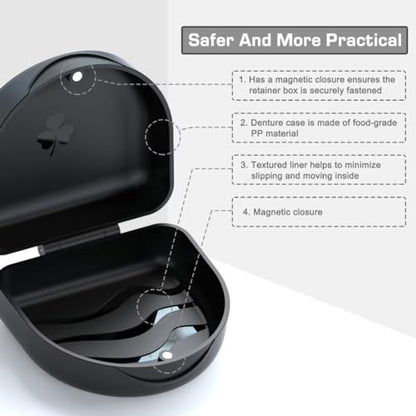 2PCS Retainer Case Denture Case: BVN Orthodontic Dental Case, Slim Braces Case, Mouth Guard Case, Denture Box, Teeth Aligner Case, Night Guard Case Container Storage Holder Black - color: B. Black, 2pcs