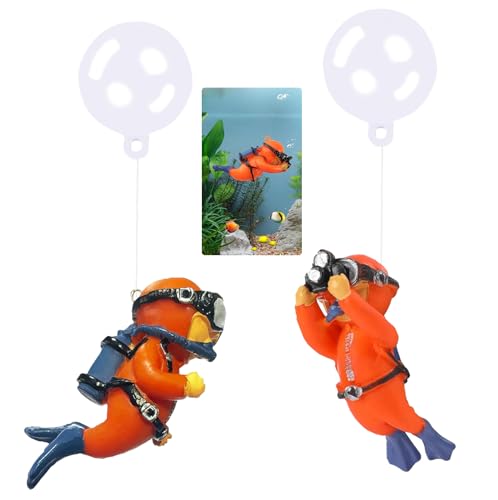 2-Pack Tank Decorations, Cute Little Diver, Aquarium Decoration Accessories Ornaments with Float Ball, Playmate for Tank Suitable for All Kinds of Fish and Tanks (Orange) - color: Orange