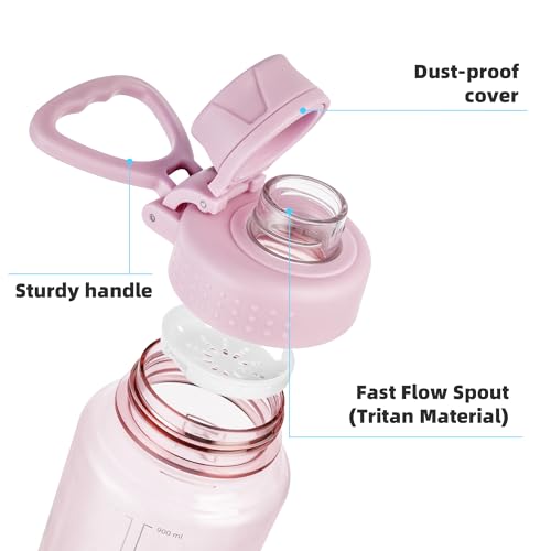 Fanhaw 32 oz Clear BPA-Free Tritan Water Bottle with Fast-Flow Spout Lid, BPA-Free & Leak-Proof Wide-Mouth Reusable Bottle for Gym, School & Office, Back to School Essentials (Cherry Blossom) - color: Cherry Blossom