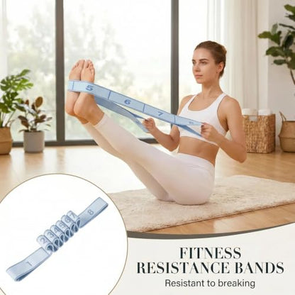 Resistance Bands for Legs: 8-Section Stretching Strap Yoga Strap with Loops | Stretch Bands for Exercise, Elastic Band Stretch Strap for Glutes Physical Therapy, Dance Flexibility Home Pilates Equipment - color: Blue
