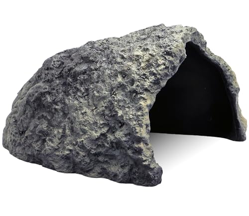 Rock Cave Habitat Hidden for Reptile and Amphibians.Terrarium & Aquarium Decor, Reptile hideout Hide Cave, Perfect for Bearded Dragons,Lizards,Snakes,Turtles,Geckos,Tortoises,Small Animals -Large Size - style: Extra Large Size ( Grey )