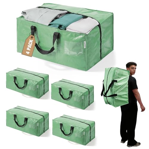 WORKPRO 4 Pack Extra Large Moving Bags with Backpack Straps & Handles | Heavy Duty Moving Storage Bags, Green, Double Zippers for Moving, Dorm, Closet Storage, Travel & Space Saving - color: Green, size: 4 Pack