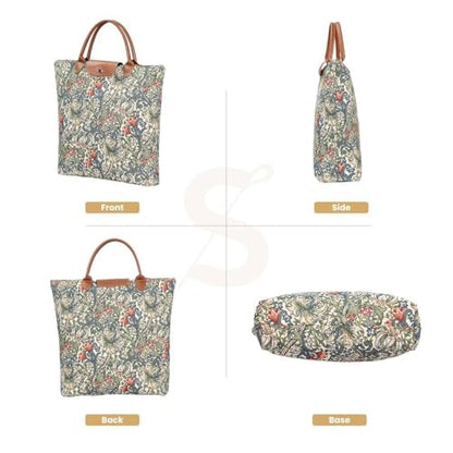 Signare Tapestry Foldable Tote Bag Reusable Shopping Bag Grocery Bag - color: Golden Lily