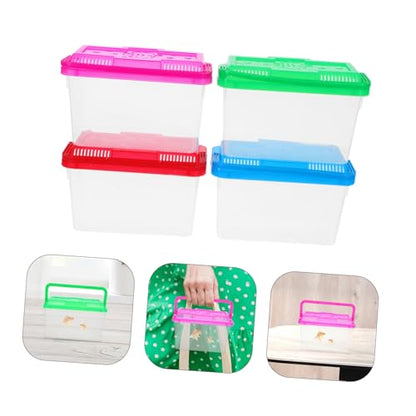 Kisangel 4pcs Handheld Plastic Fish Tank Carrier for Small Fish Turtles Reptiles and Hamsters Mini Aquarium Feeding Box and Vibrant Pet Transport