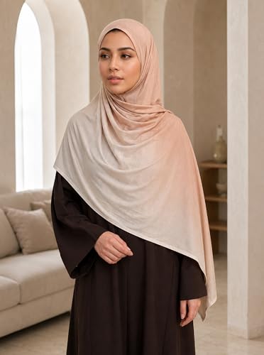 Premium Stretch Cotton Gradient Scarf for Women, Soft Jersey Wrap Shawl, Lightweight Ombre Hijab for Everyday Wear - color: Mctlo2537-camel