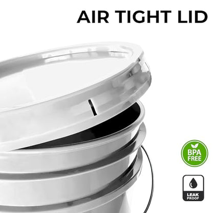 3.5-Gallon White Bucket Pail Container with Lid | Food Grade | Heavy-Duty Approx 90 MIL Extra Durable | Metal Handles with Plastic Grip | Multi-Use | Easy Stack and Store | BPA Free - 2 Pack - color: White - 3.5 Gallon, size: 2 Packs