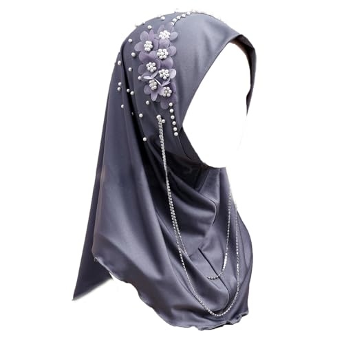 Women Soft One Piece Hijab Long Muslim Turban Islamic Full Head Scarf - color: Chains/Silver