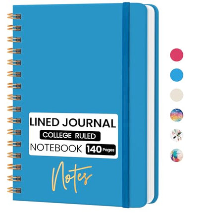 CICPAP Lined Spiral Journal Notebook, A5 College Ruled Notebook for Journaling, Note-Taking, and Daily Planning, Durable Hardcover with an Elegant Design, Blue - color: E-Blue