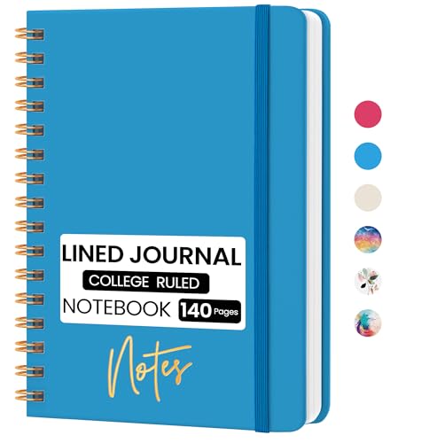 CICPAP Lined Spiral Journal Notebook, A5 College Ruled Notebook for Journaling, Note-Taking, and Daily Planning, Durable Hardcover with an Elegant Design, Blue - color: E-Blue