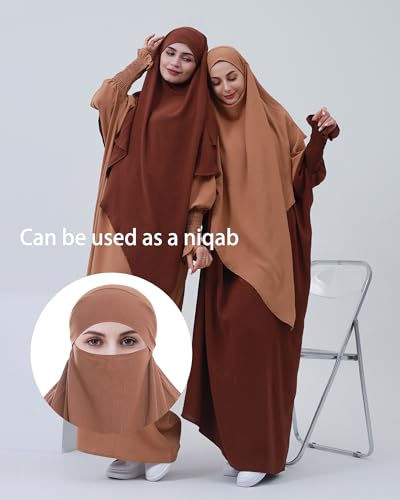 Muslim Prayer Abaya Islamic Women's Khimar Pure Color Hijab Dress Long Sleeve Dubai Kaftan - color: Coffeehijab