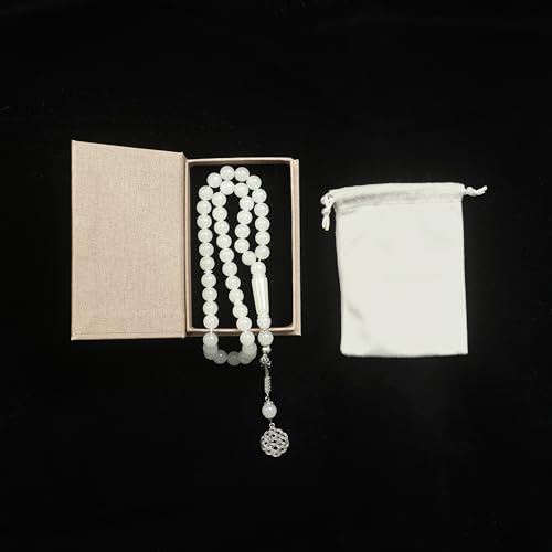 Prlemend Muslim Misbaha Rosary Islamic Acrylic 45Beads Masbaha White Prayer Tasbeeh Tasbih