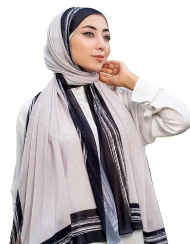 Hijab Modest and Elegant | Beautifully Designed Printed Chiffon Patterns | Muslim Women Head Scarf and Veil - color: Beige B