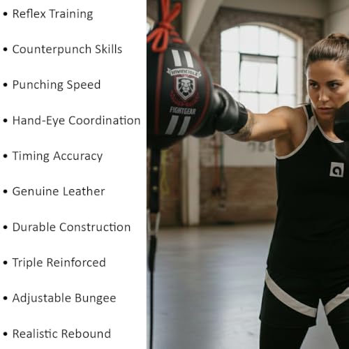 Professional Leather Double End Boxing Bag with Bungee Cords for Boxing, MMA, Muay Thai, Fitness Speed Dodge Reflex Ball, Floor to Ceiling Training, 5 Inch - size: 9 Inch
