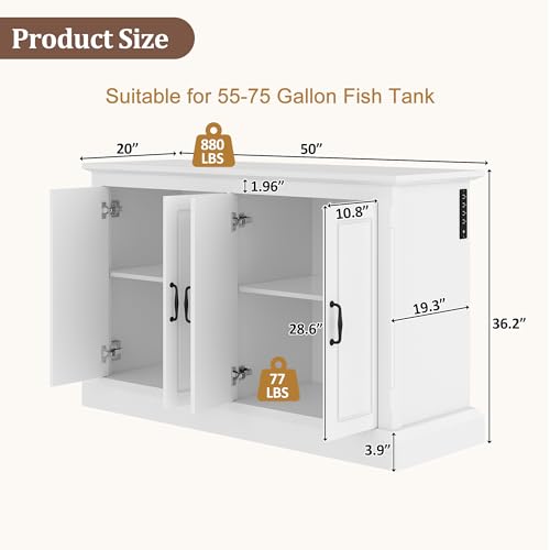 55-75 Gallon Fish Tank Stand with Power Outlet, Aquarium Stand with 4 Cabinets, Heavy Duty Reptile Tank Stand, Turtle Tank, Reptile Terrarium, White - color: White, size: 50x20x36.2 Inch