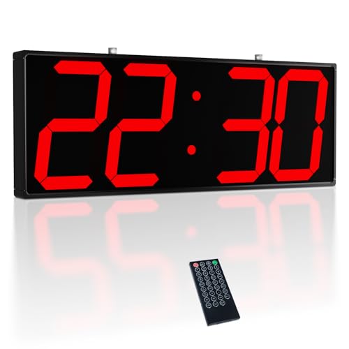 CHKOSDA Digital Wall Clock with Double Sided Display, Large LED Clock with Timer,Alarm,Temperature and Date,Two Faced Hanging Digital Clock Large Display for Multiple Public Places(Red) - color: Red