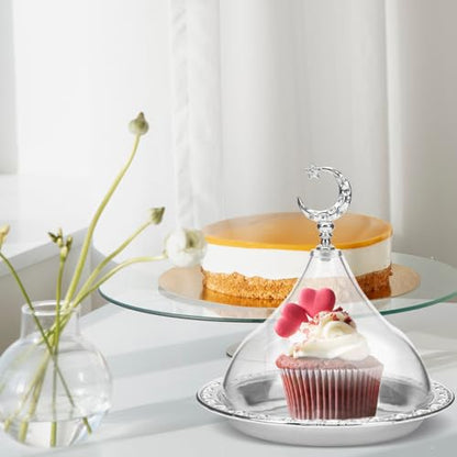YARNOW Electroplating Metal Storage Tray with Clear Dome Lid 8 Inch Silver Serving Platter for Food Display and Cheese Presentation in Home Kitchen